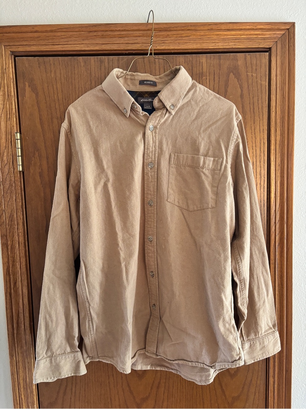 Eddie Bauer Men's Tan Button-Down Casual Shirt